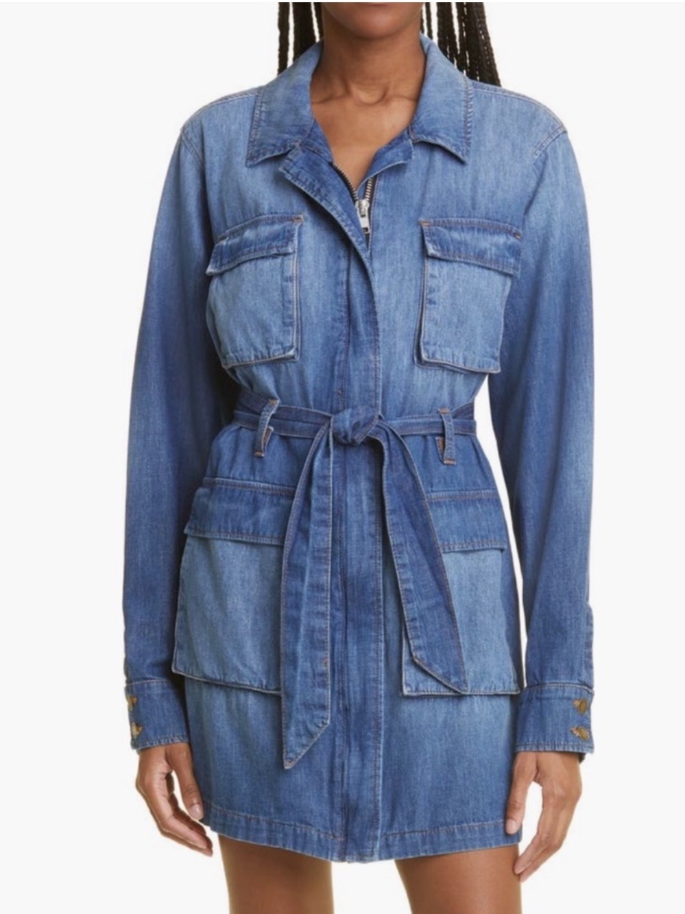Ramy Brook Indigo Denim Utility Shirtdress with Waist Tie